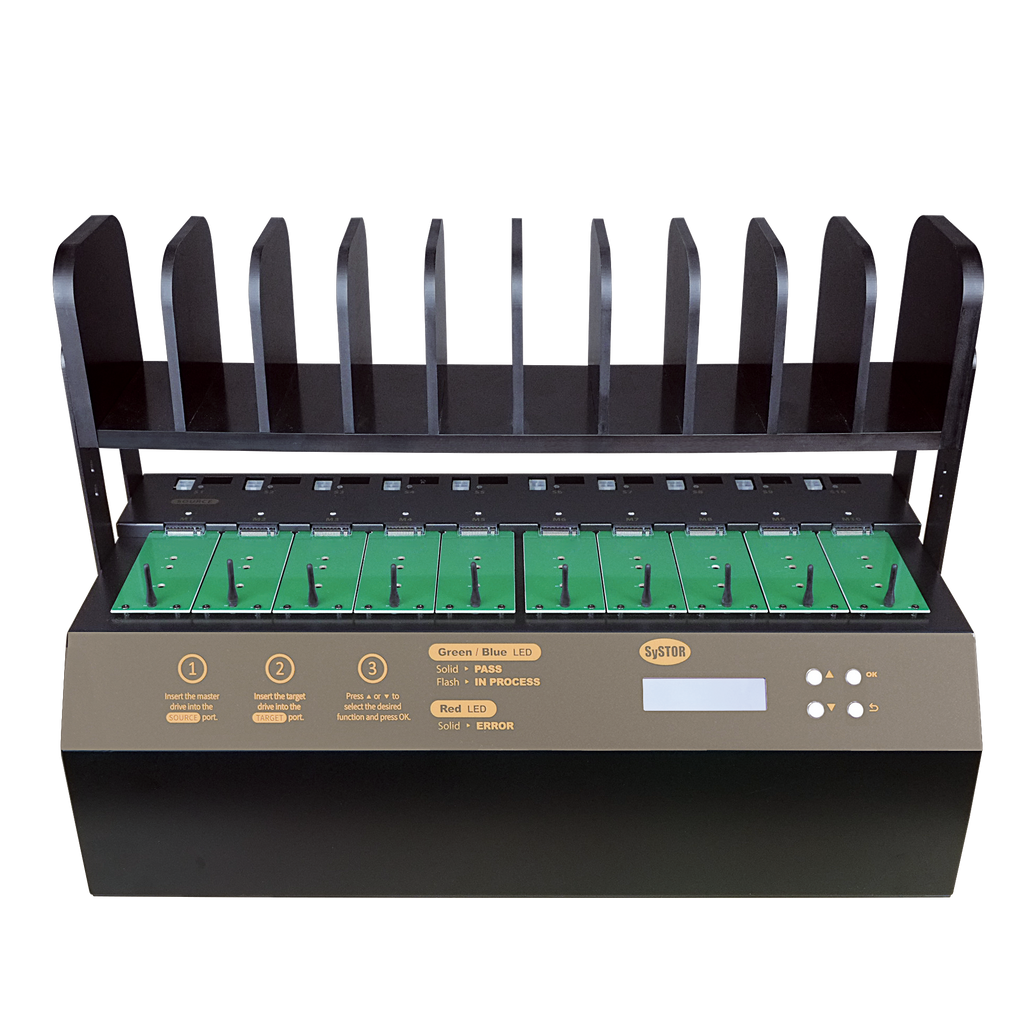 Systor 1 to 9 NVMe/SATA M.2 Duplicator & Sanitizer - up to 18GB/Min - for PCIe M2, 2.5" & 3.5" HDD & SSD Drives (SYSNVME-YL03PRO09)