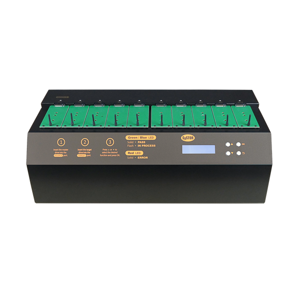 Systor 1 to 9 NVMe/SATA M.2 Duplicator & Sanitizer - up to 18GB/Min - for PCIe M2 Drives (SYSNVME-YL03REG09)