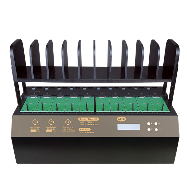 Systor 1 to 9 NVMe/SATA M.2 Duplicator & Sanitizer - up to 18GB/Min - for PCIe M2, 2.5" & 3.5" HDD & SSD Drives (SYSNVME-YL03PRO09)