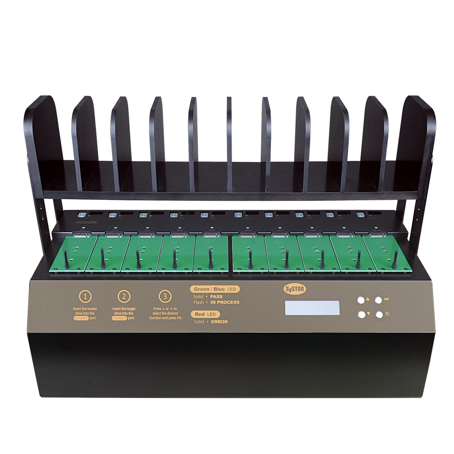 Systor 1 to 9 NVMe/SATA M.2 Duplicator & Sanitizer - up to 18GB/Min - for PCIe M2, 2.5" & 3.5" HDD & SSD Drives (SYSNVME-YL03PRO09)