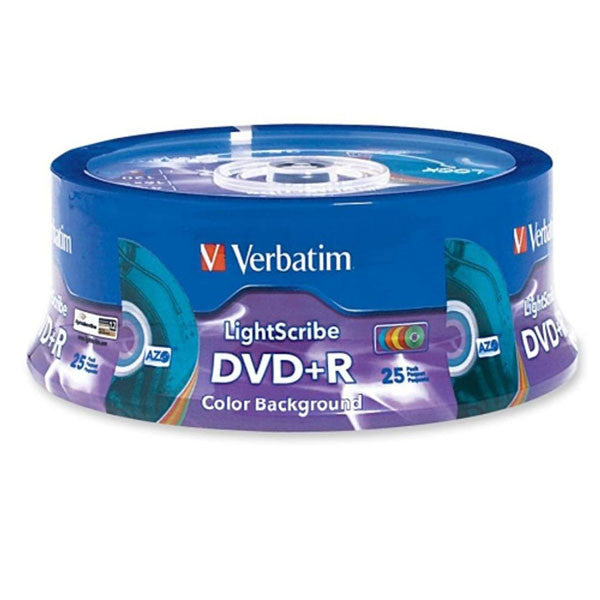 Verbatim LightScribe DVD+R Blank Disc Printable Media Color Background (96432) - 25pk