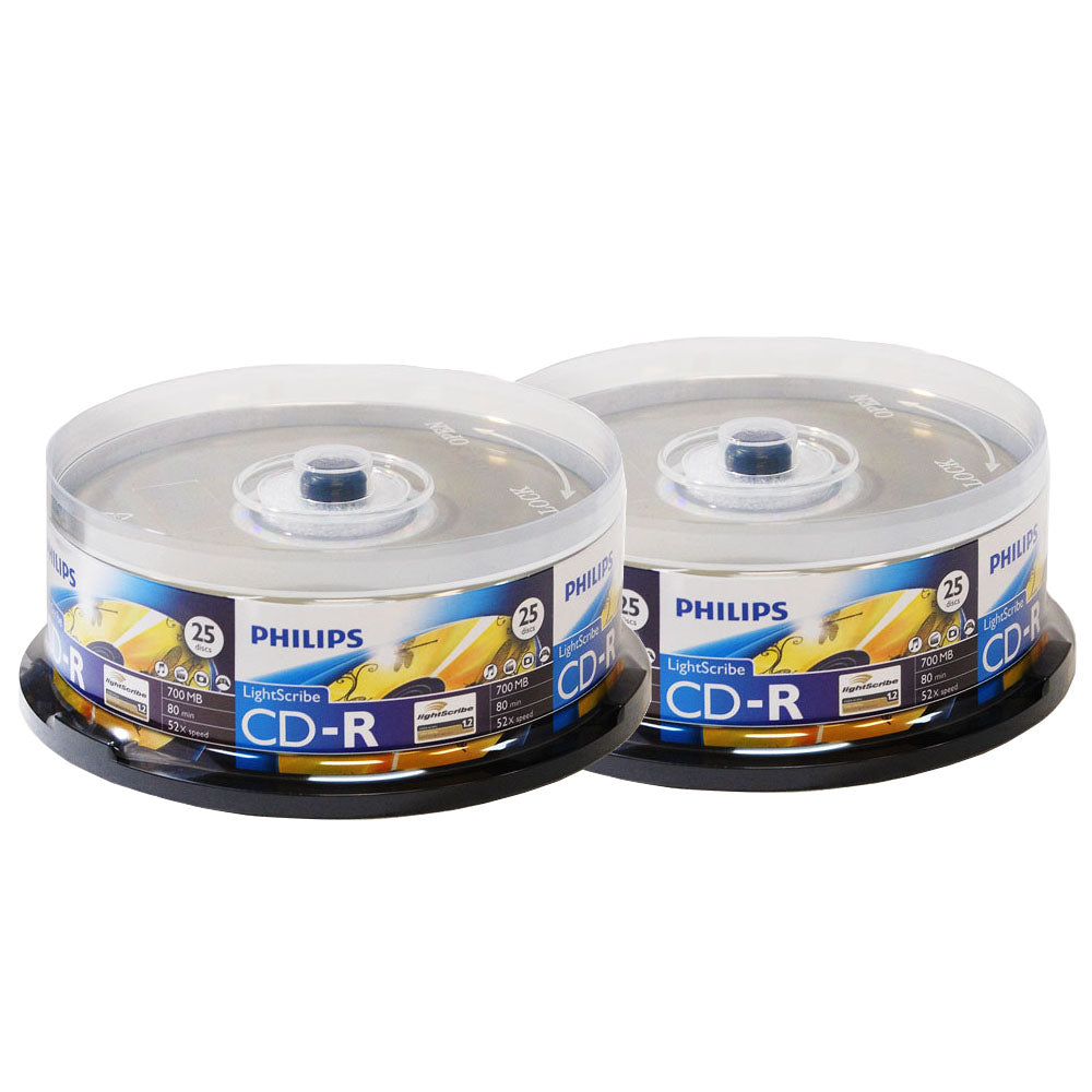 Philips LightScribe CD-R Blank Disc Printable Media (CR7D5LB25/17) - 25pk, 50pk, 100pk