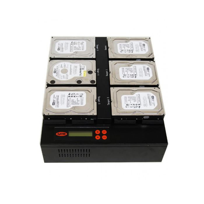 Systor 1 to 5 Flatbed SATA SSD HDD Duplicator & Sanitizer - 9GB/Min - Copy & Erase 3.5" & 2.5" Hard Disk & Solid State Drive 150MB/Sec (SYS405HDD)
