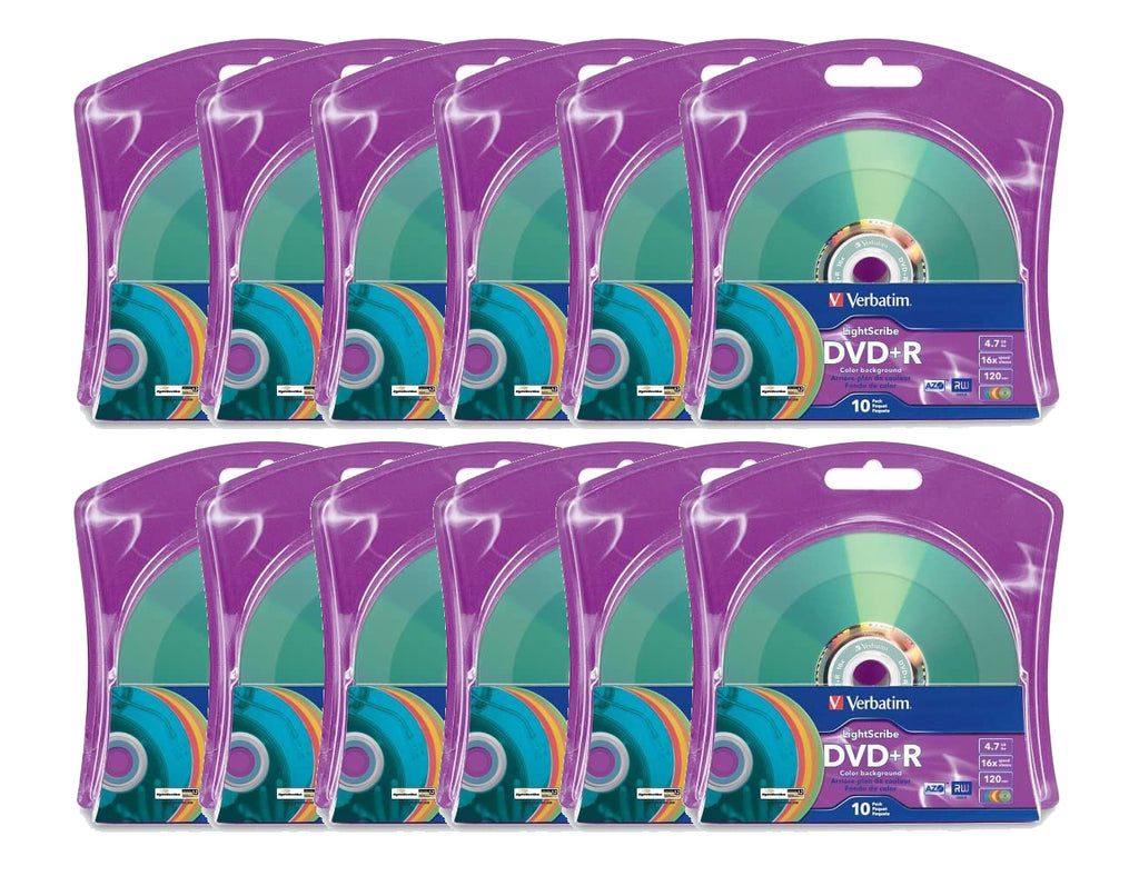 Verbatim LightScribe DVD+R Blank Disc Printable Media Color Background (96941) - 10 Pack Quantities