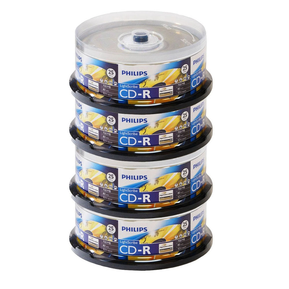 Philips LightScribe CD-R Blank Disc Printable Media (CR7D5LB25/17) - 25pk, 50pk, 100pk